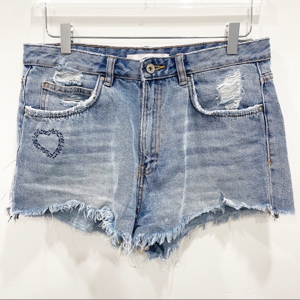 Zara Light Wash Distressed Denim Shorts Size 10